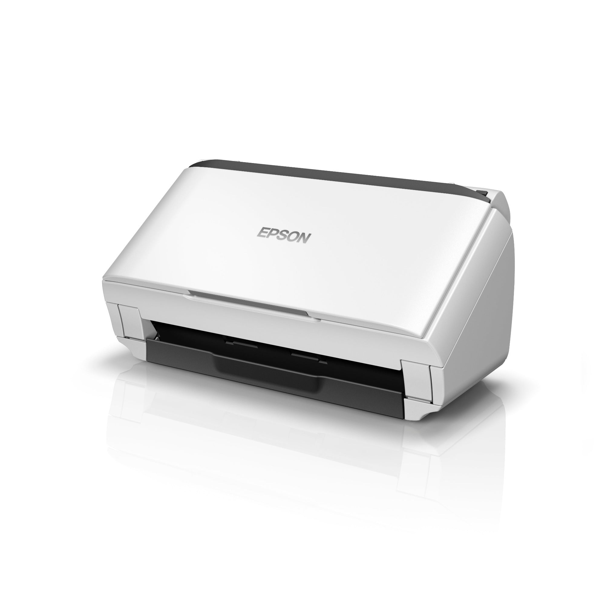 Epson WorkForce DS-410 document scanner, white and black. Epson WorkForce DS-410 document scanner, white and black.